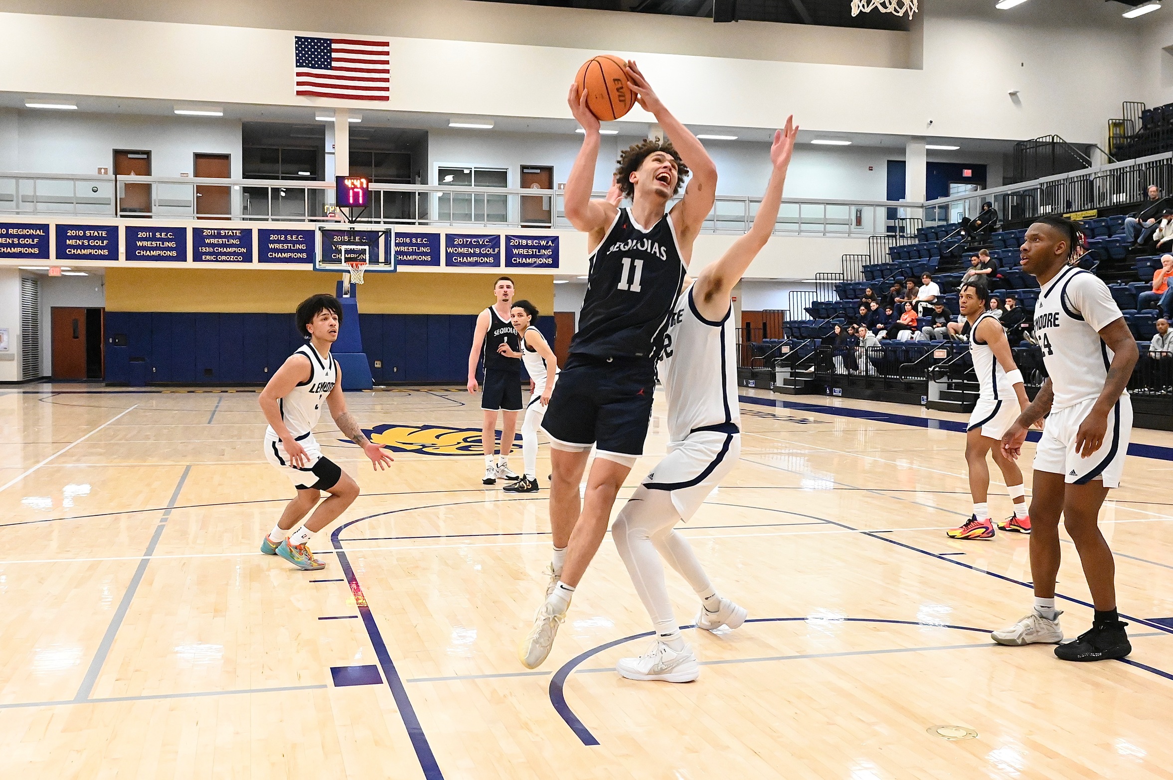 College of the Sequoias' Jaden Haire (11) in a game at Lemoore College on Saturday, February 8, 2025. (Photo Credit: Norma Foster / COS Athletics)