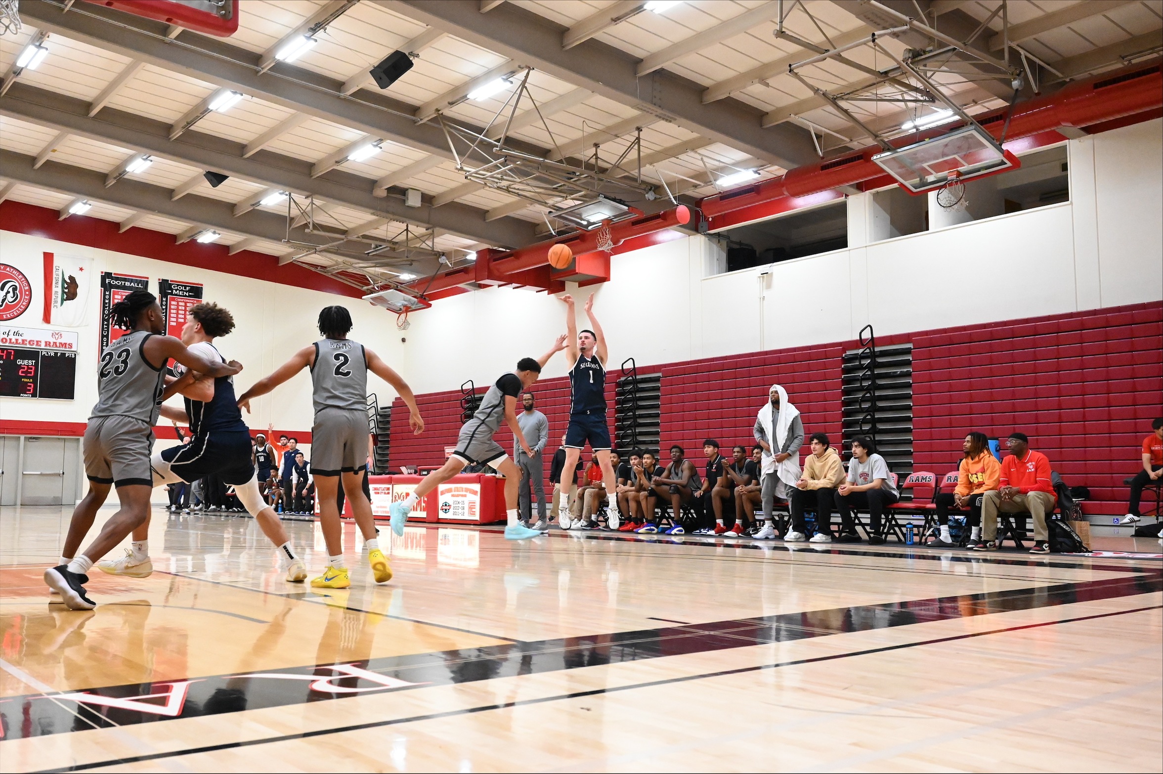 College of the Sequoias' Davis White (1) taking a jumpshot during their 77-72 win at Fresno City College on January 18, 2025. (Photo Credit: Norma Foster / COS Athletics)
