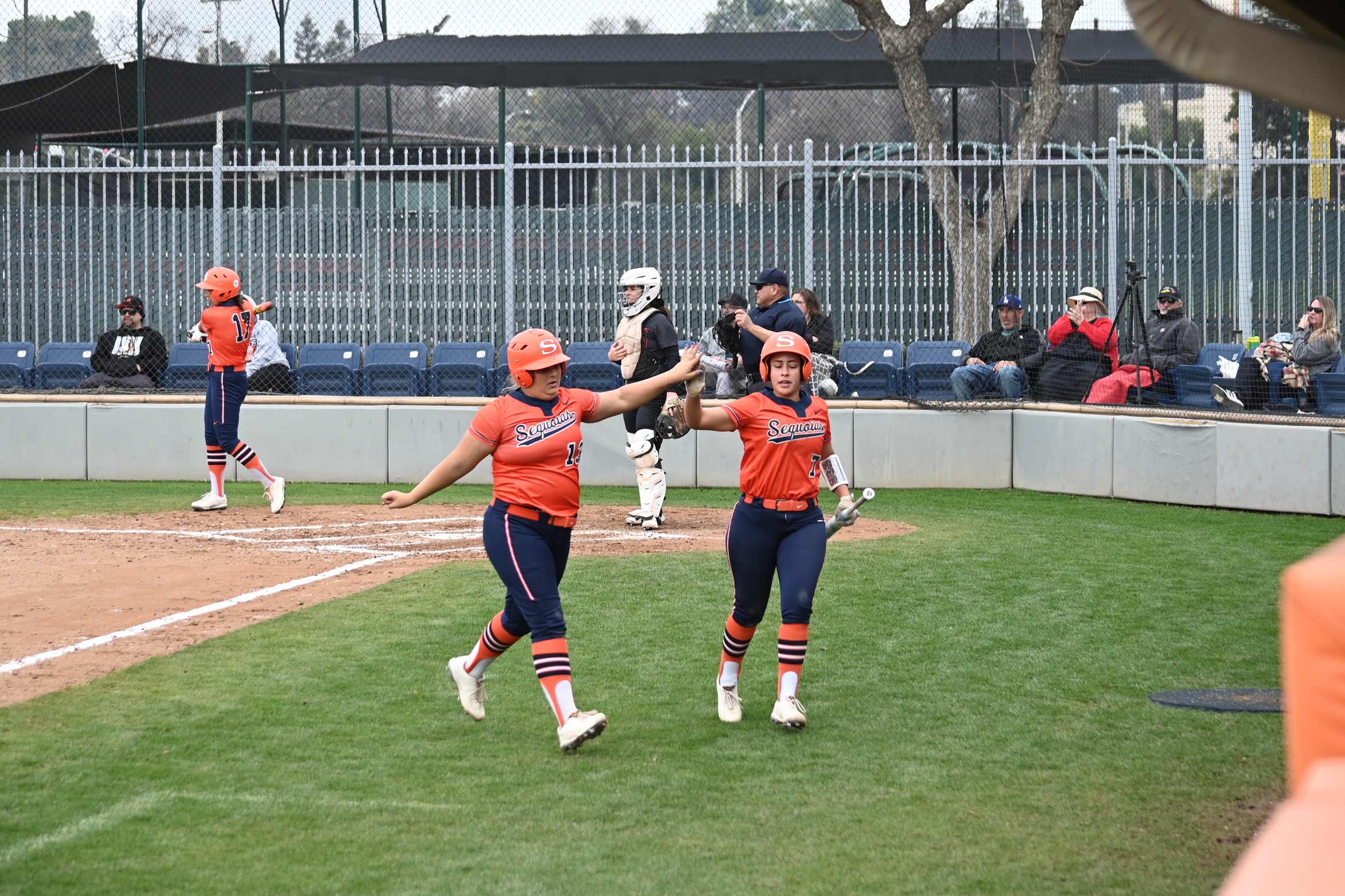 College of the Sequoias' Shelby Somavia (13) and Elaine Duran (7) in the game versus Lassen College on February 8, 2025. (Photo Credit: Norma Foster / COS Athletics)
