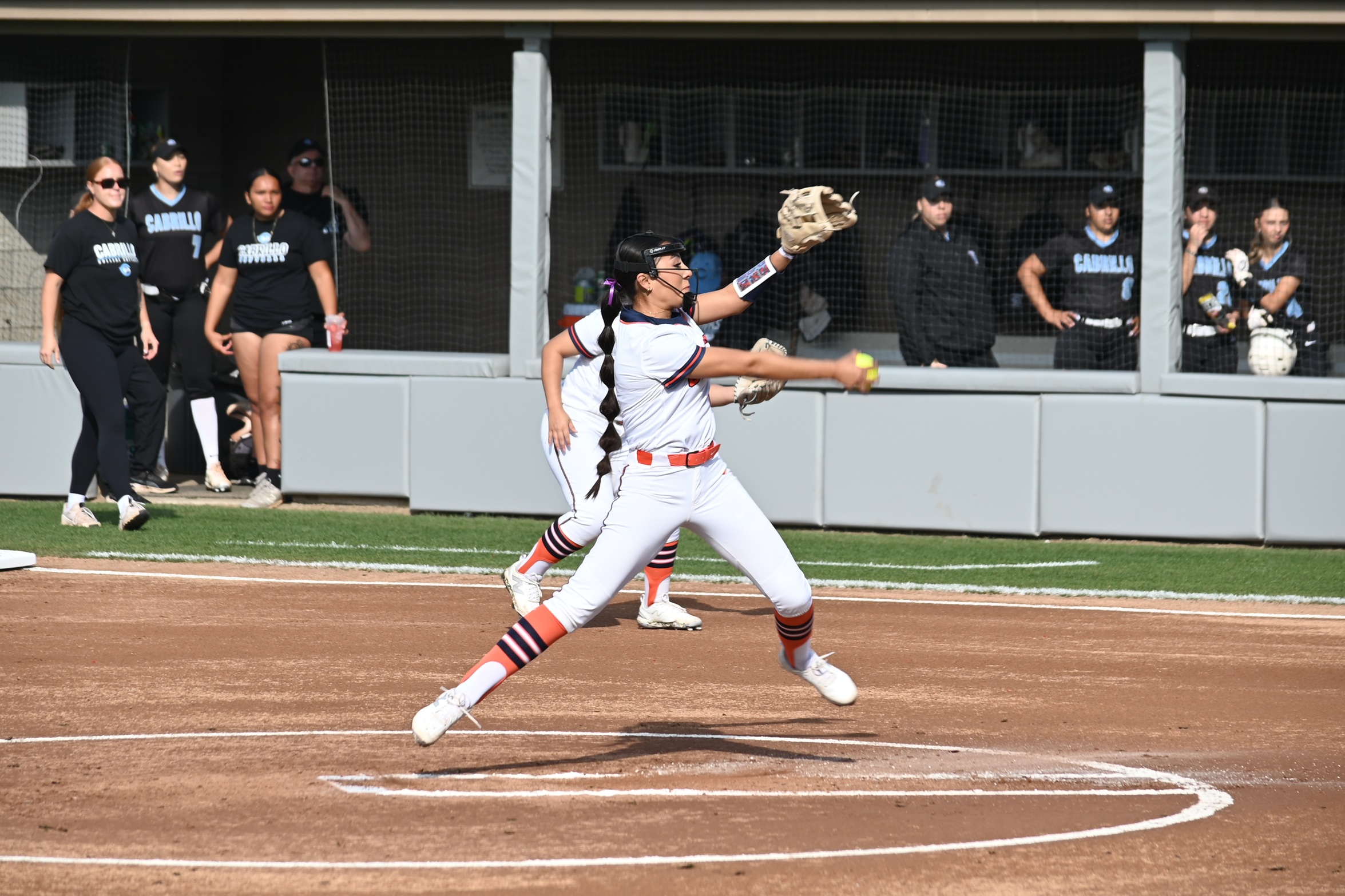College of the Sequoias' Audrina Rodriguez pitching in a game earlier this season versus Cabrillo College on February 7, 2026. (Norma Foster / COS Athletics)