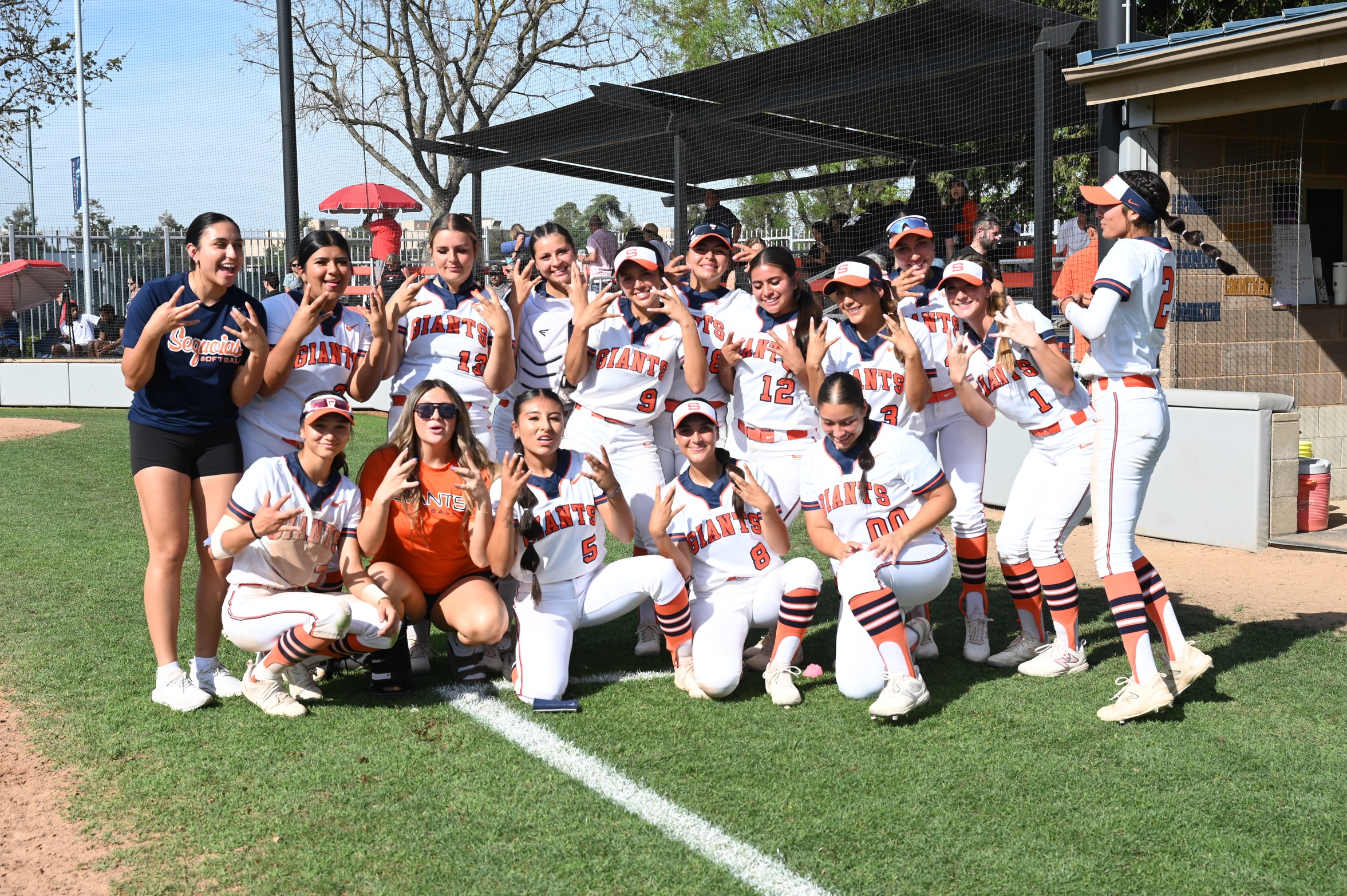 College of the Sequoias' softball team after their 6-2 win over Fresno City on March 26, 2026. (Norma Foster / COS Athletics)