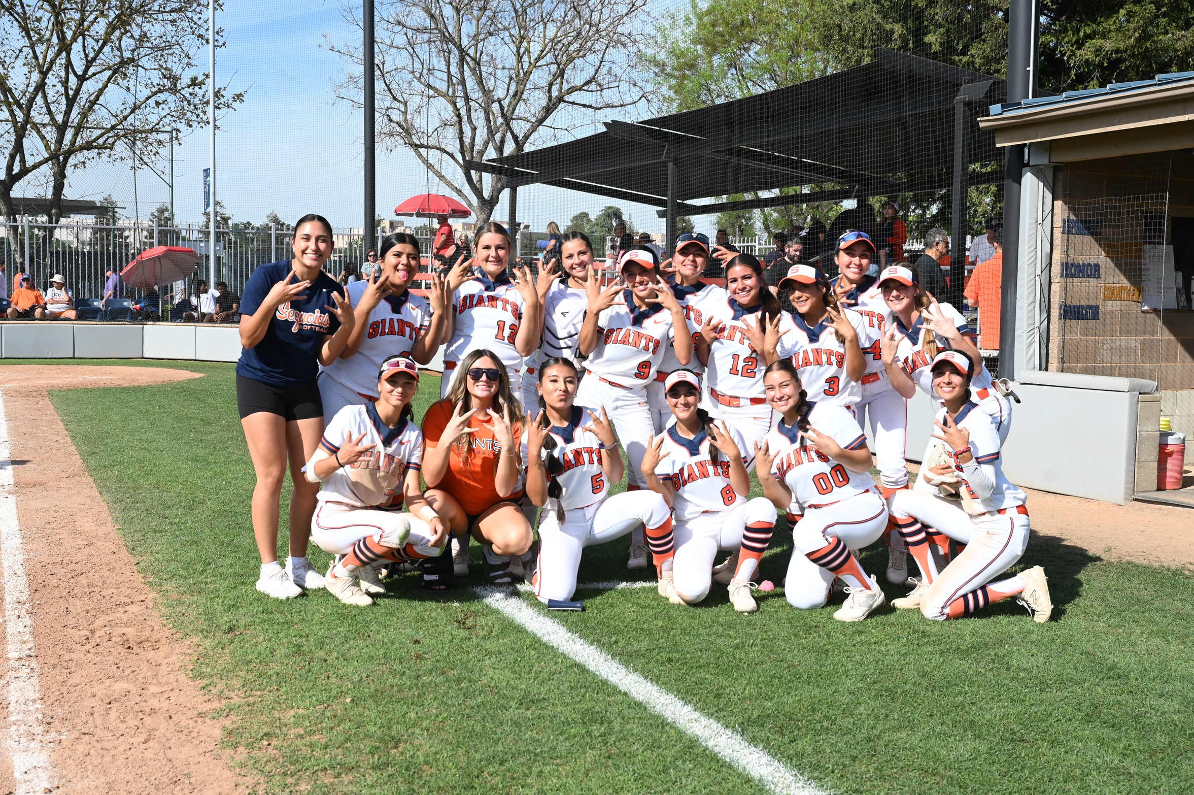 College of the Sequoias' softball team after their 6-2 win over Fresno City on March 26, 2026. (Norma Foster / COS Athletics)