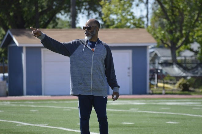 Greg Flenory at a COS Track and Field Practice in 2019. Photo Courtesy of Vongni Yang and the Visalia Times Delta.
