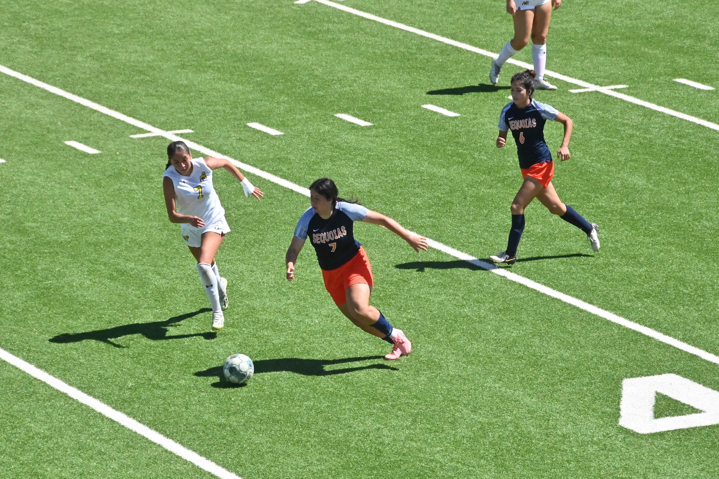 College of the Sequoias' America Lopez (7) in a game earlier this season against Allan Hancock College on September 10, 2024. (Photo Credit: Norma Foster / COS Athletics)