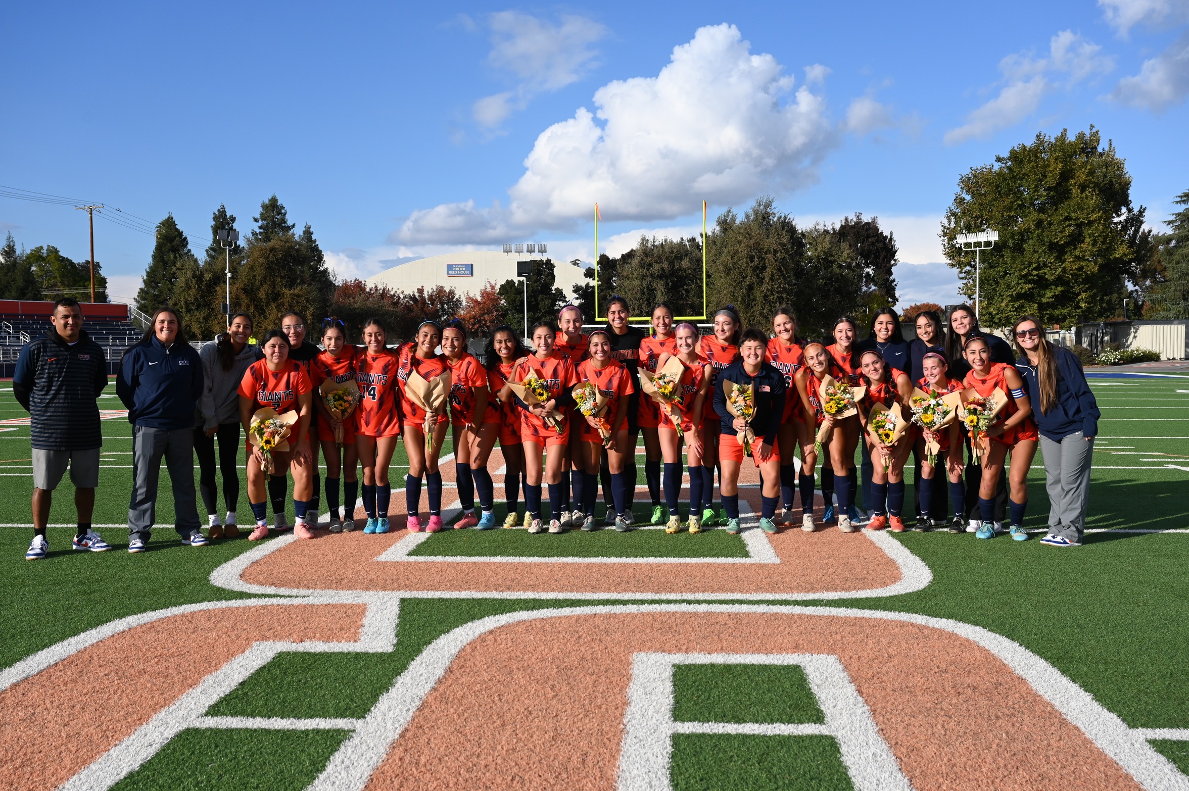College of the Sequoias' women's soccer celebrating their sophomores before their 1-0 win over Clovis College on Friday, November 15, 2024. (Photo Credit: Norma Foster / COS Athletics)