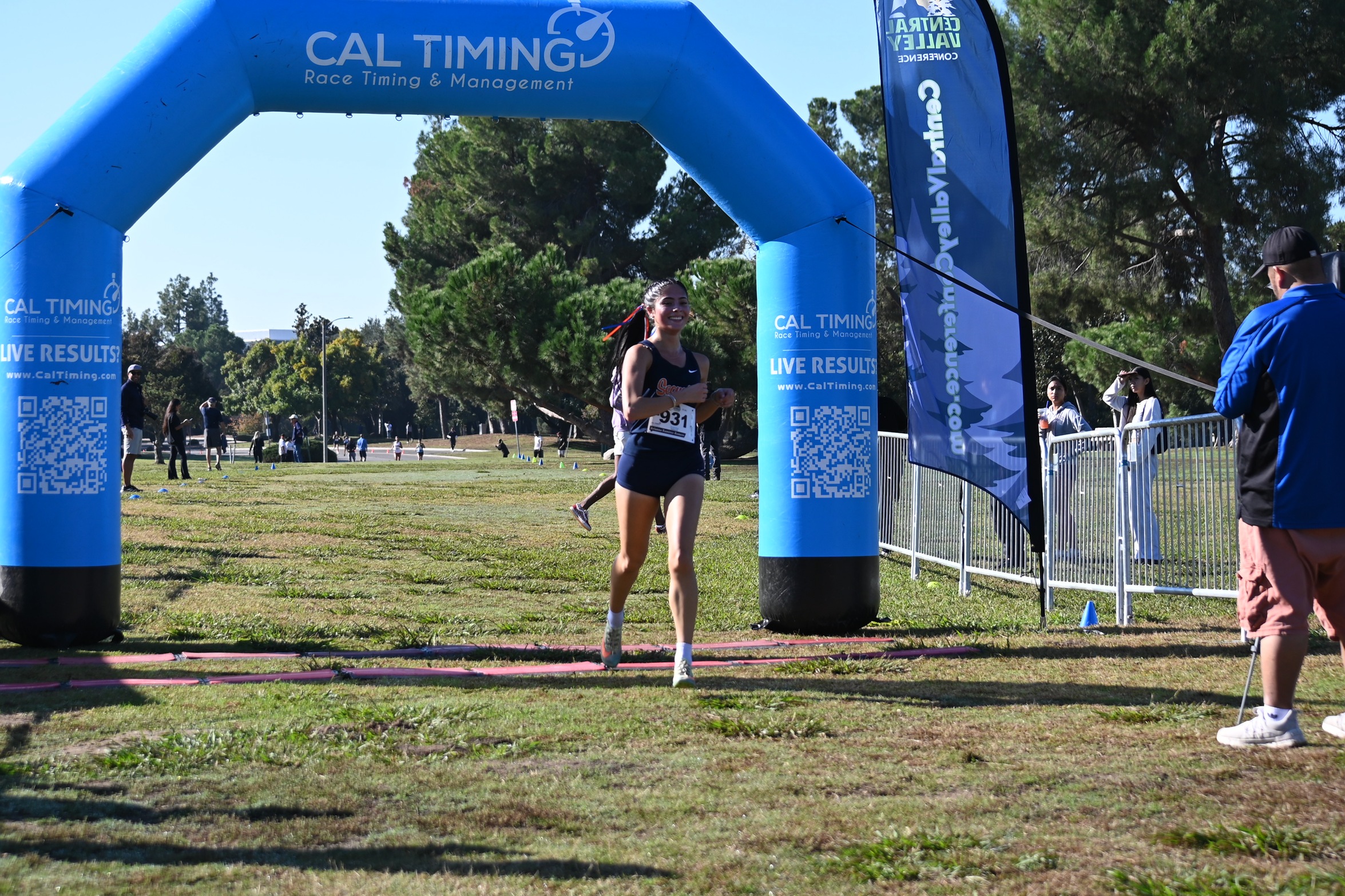 College of the Sequoias' Arianna Ramirez-Romero finishing 1st in the Central Valley Conference Cross Country Championships on October 29, 2025. (Norma Foster / COS Athletics)